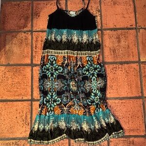 Bila Sleeveless Floral Print Dress with Turquoise and Black